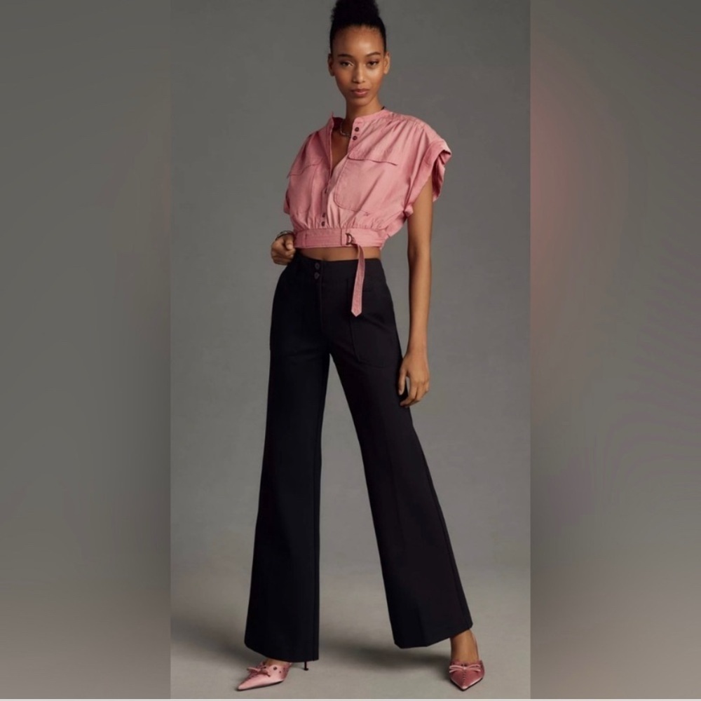 Anthropologie Pants Women’s 14 Maeve Naomi Ponte Wide Leg Flare Black